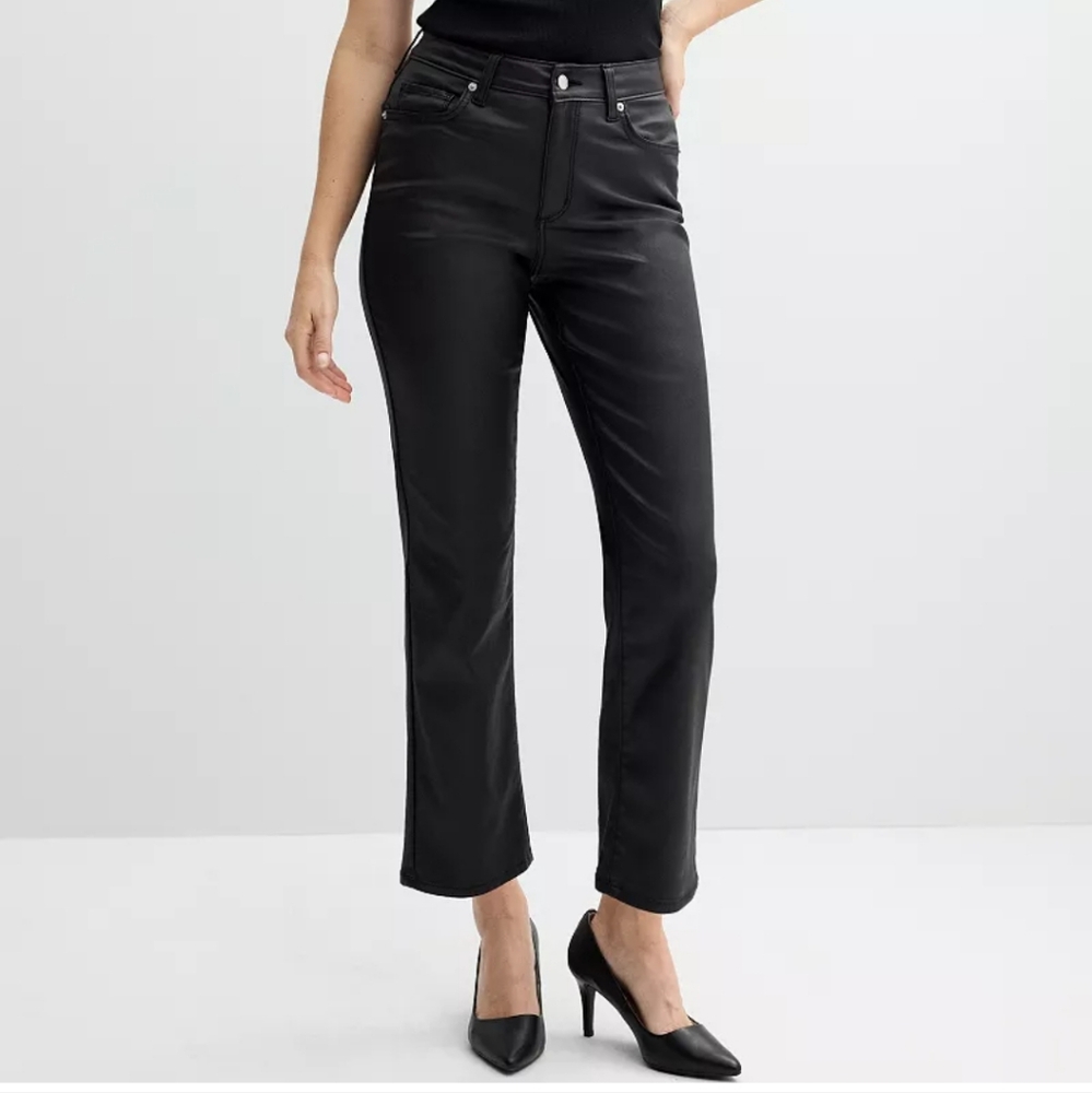 NWT vegan leather pants, black, high rise, straight leg, black, size 16, Sonoma